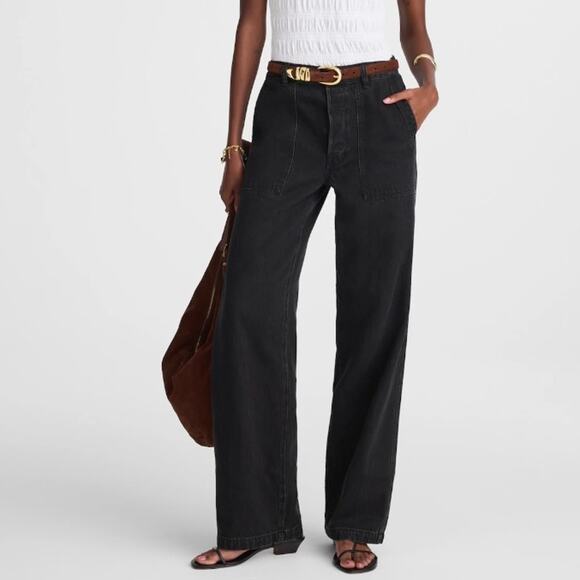 Madewell The Low-Slung Baggy Jeans in Airy Denim Black Candice Wash Wide Leg 26 - Picture 1 of 13